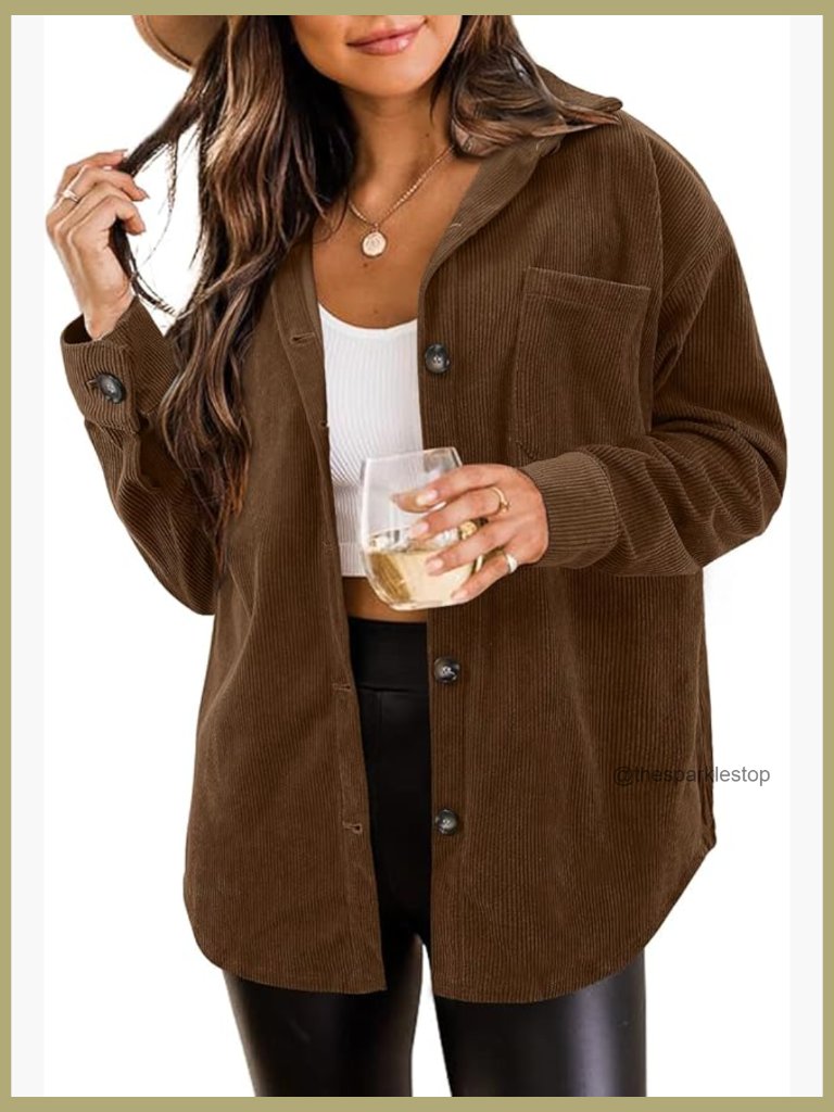 Plus Size Long Sleeve Button Down Shacket Jacket Blouses Tops